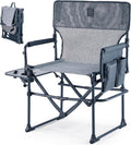 EVER ADVANCED Camping Directors' Chair with Side Table, Portable Folding with Compact Size, Breathable & Quick Dry Design Heavy Duty Lawn Chair with Pocket, 400lbs, Elastic Mesh, Grey