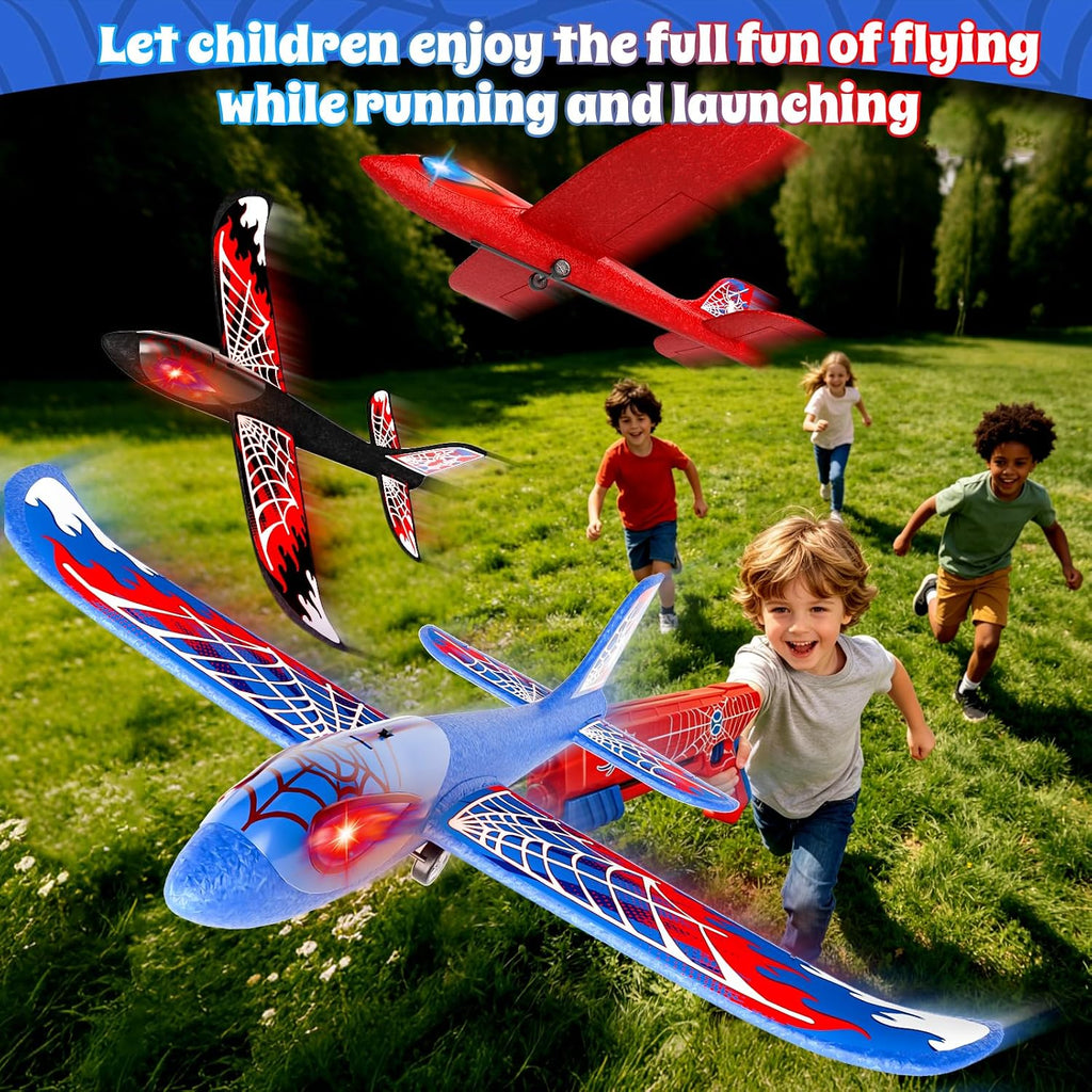 3 Pack Foam Airplane Launcher Toys for Kids ages 4-8, 13.2" LED Glider