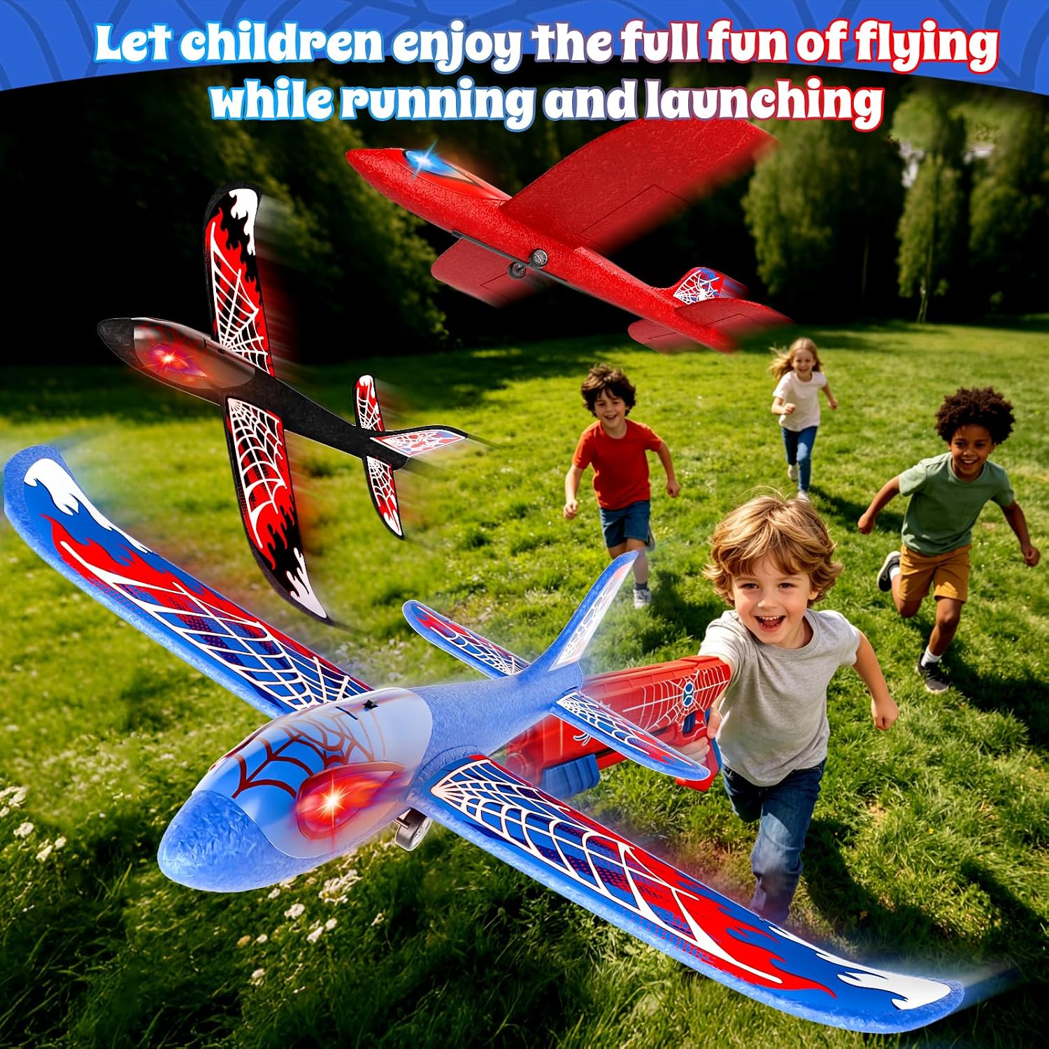 3 Pack Foam Airplane Launcher Toys for Kids ages 4-8, 13.2" LED Glider