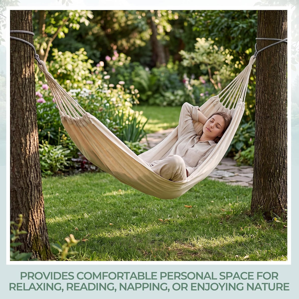 4 Set Canvas Camping Hammock,Single Hammock, Beige