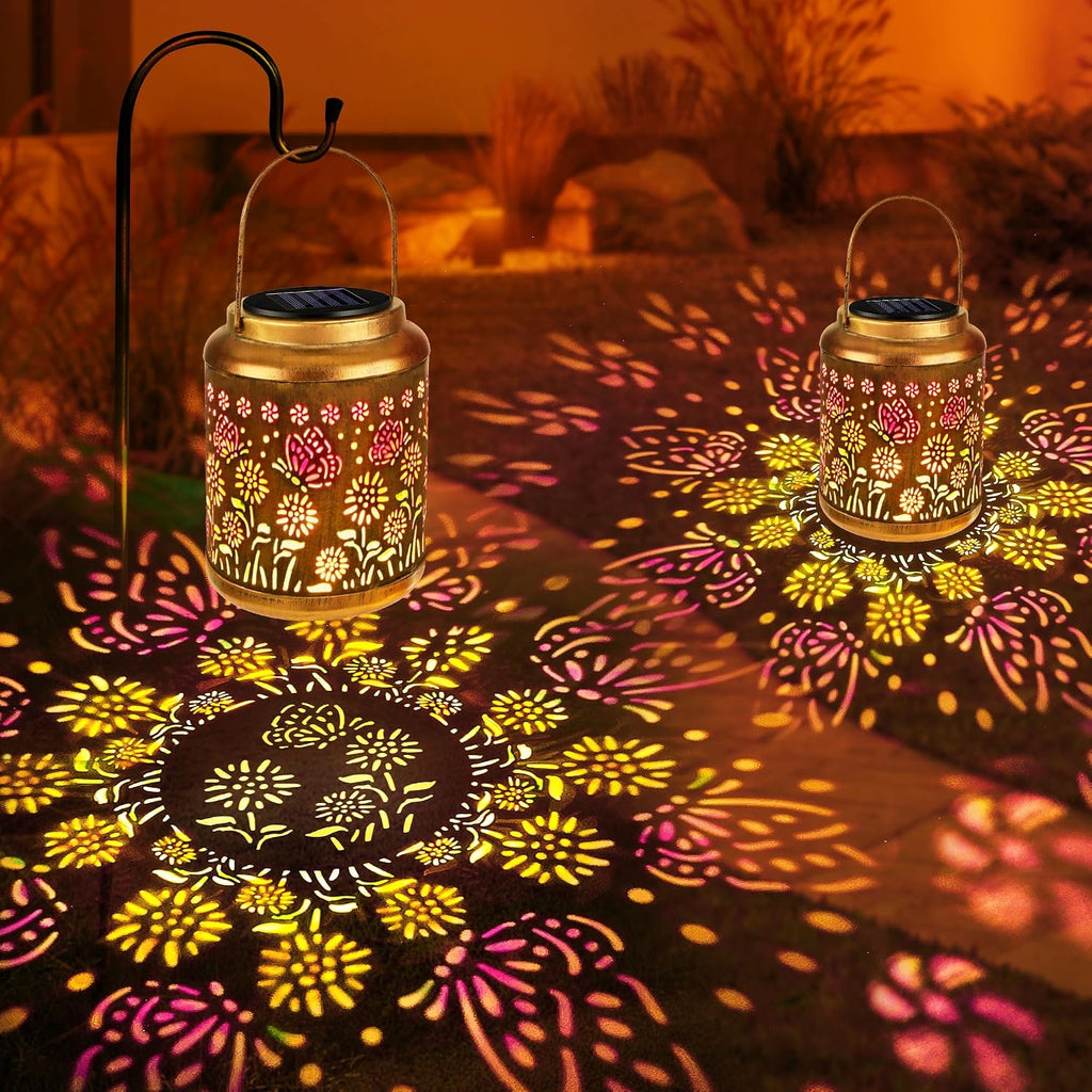 Brizled Butterfly Solar Lantern Lights with Colorful Projection, Christmas Birthday Gifts for Women Mom Grandma, Multicolor Hanging Lights Outdoor Waterproof, Solar Lantern Lights for Garden Patio