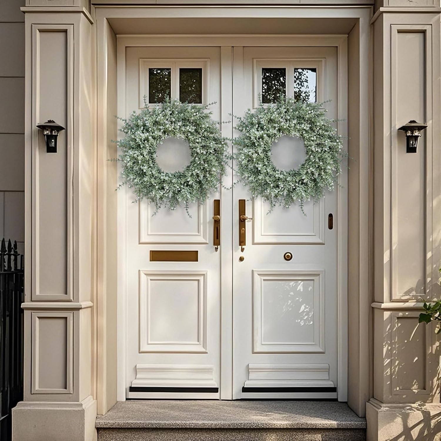 26" Large Artificial Eucalyptus Wreath for Front Door Decor (White-Green)