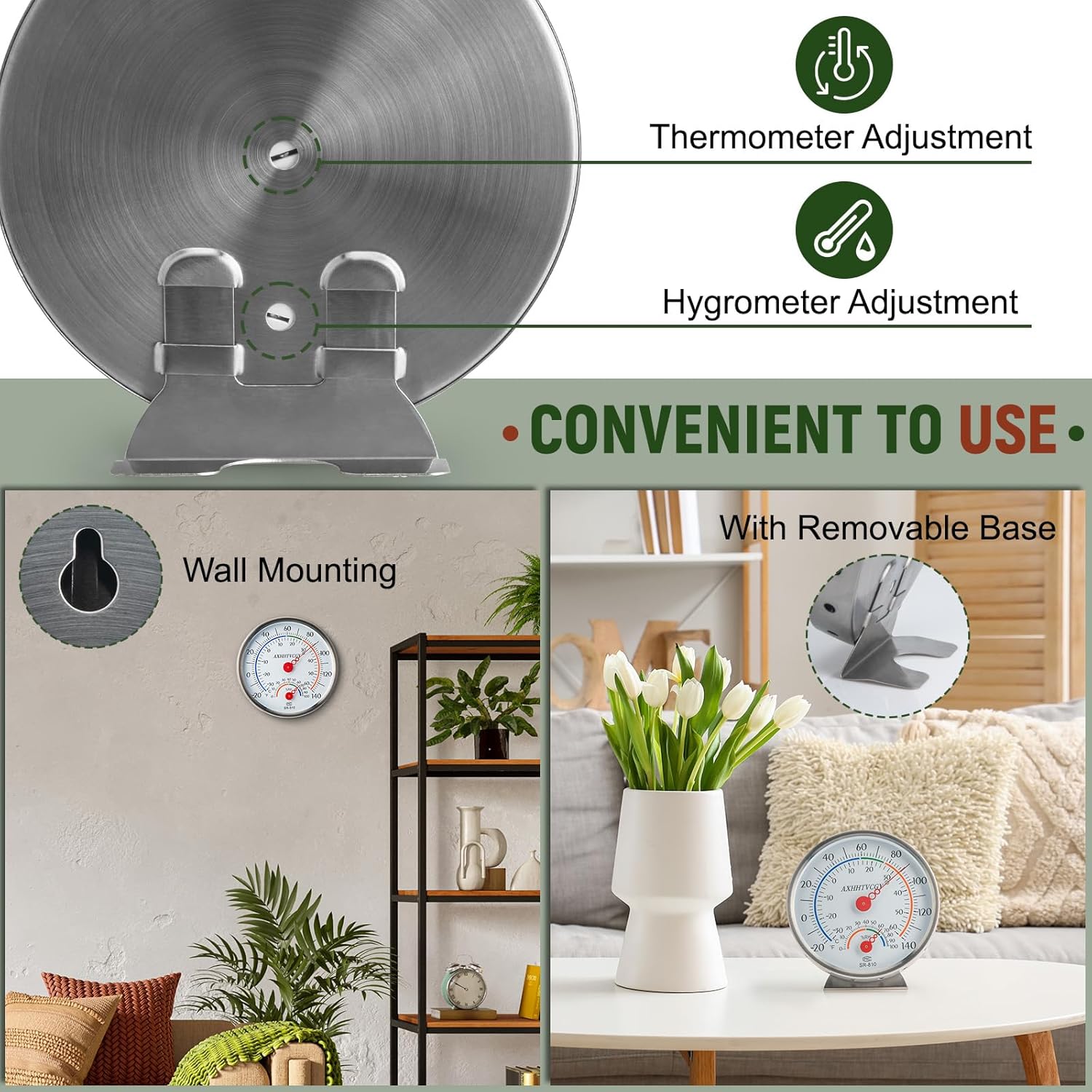 Indoor Outdoor Thermometer Hygrometer, Large Dial