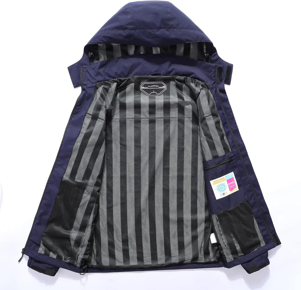 Outdoor Men's Waterproof Raincoat Windbreaker Lightweight Rain Jacket with Detachable Hood
