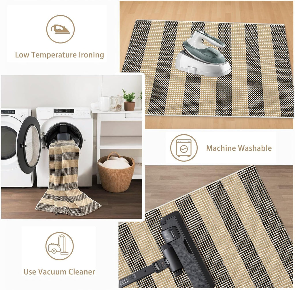 Fall Front Door Mat 24"x51", Cotton Washable Striped Outdoor Rug