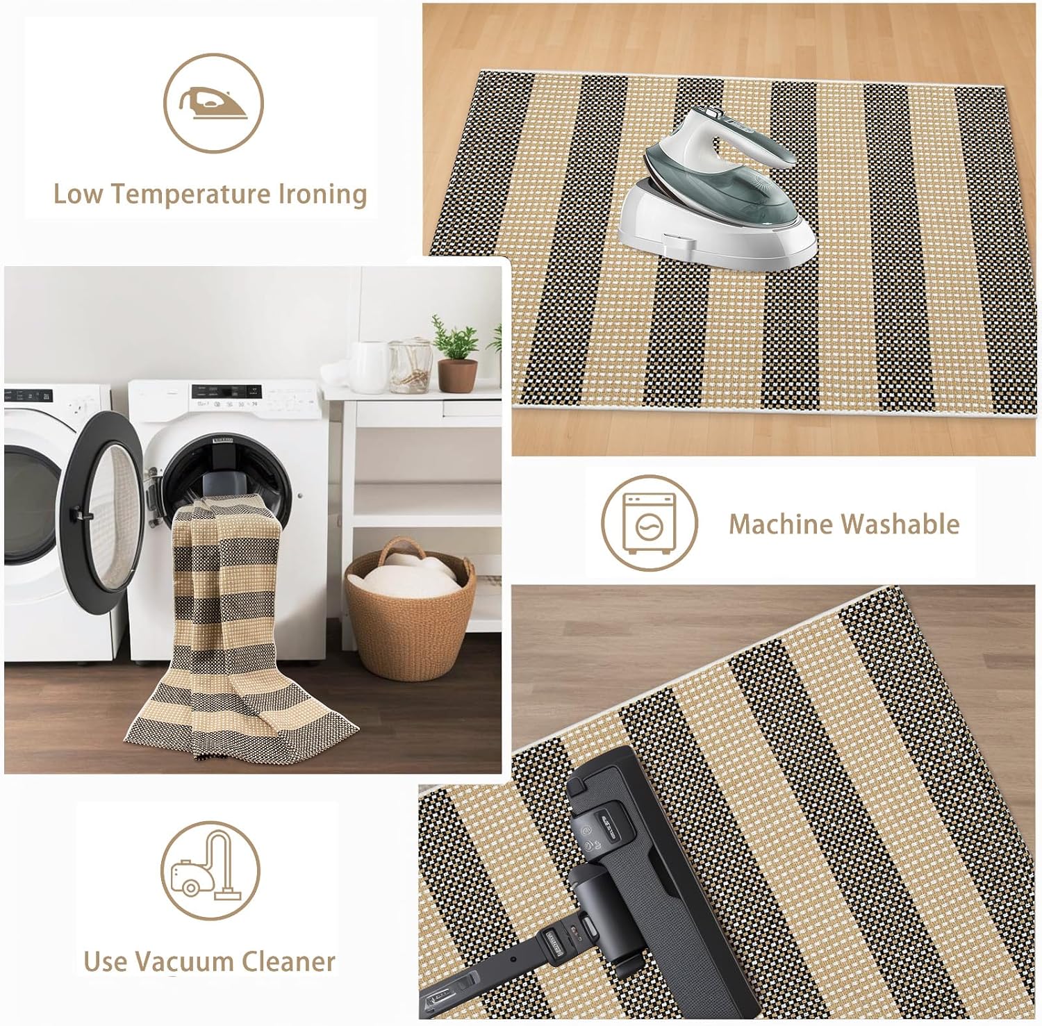 Fall Front Door Mat 24"x51", Cotton Washable Striped Outdoor Rug