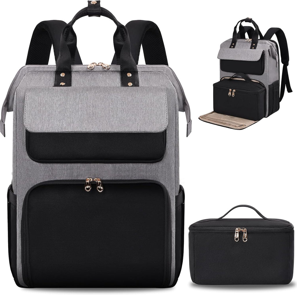 BERTASCHE Lunch Backpack for Women, 15.6 Inch Laptop Backpack with Insulated Cooler Lunch box, Nurse Backpack for Teacher Work Travel College Picnic,Black-Grey