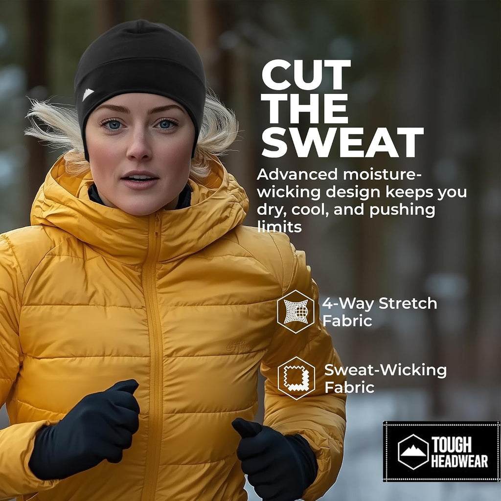 Tough Headwear Thermal Skull Cap - Moisture-Wicking Running Beanie - Snug Fit Ski Helmet Liner - Lightweight Cycling Cap