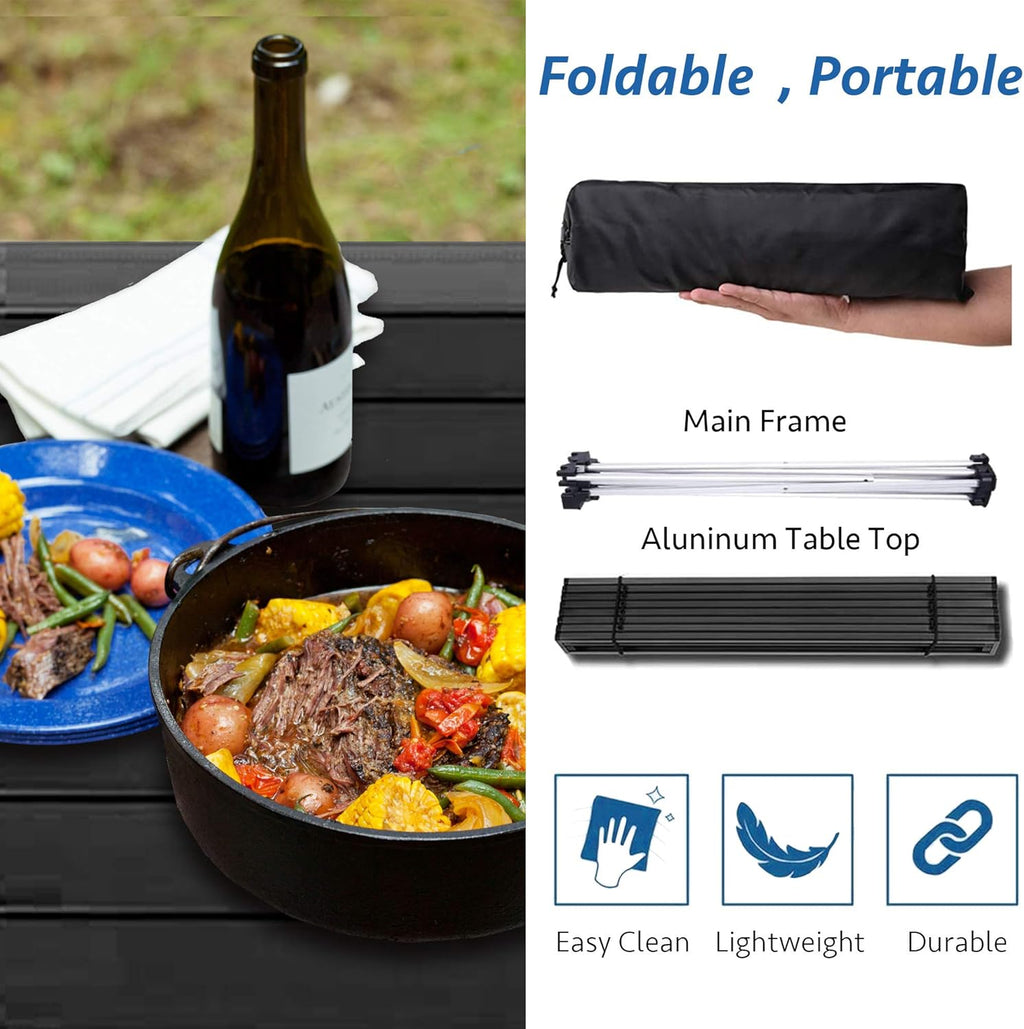Grope Portable Camping Table,Aluminum Folding Beach Table (Black-S) | Portable & Easy to Carry, With Carry Bag for Camping, Prefect for Outdoor, Picnic, BBQ, Cooking, Festival, Beach, Home Use