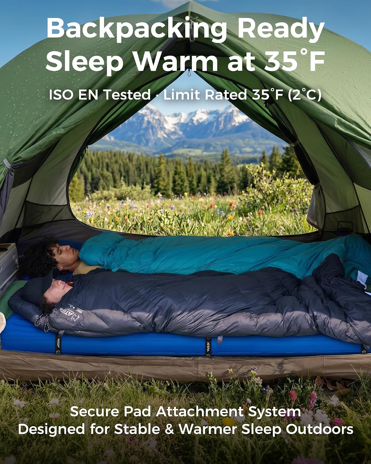 ATEPA 3-in-1 Hybrid Down Sleeping Bag, with Pad Attachment