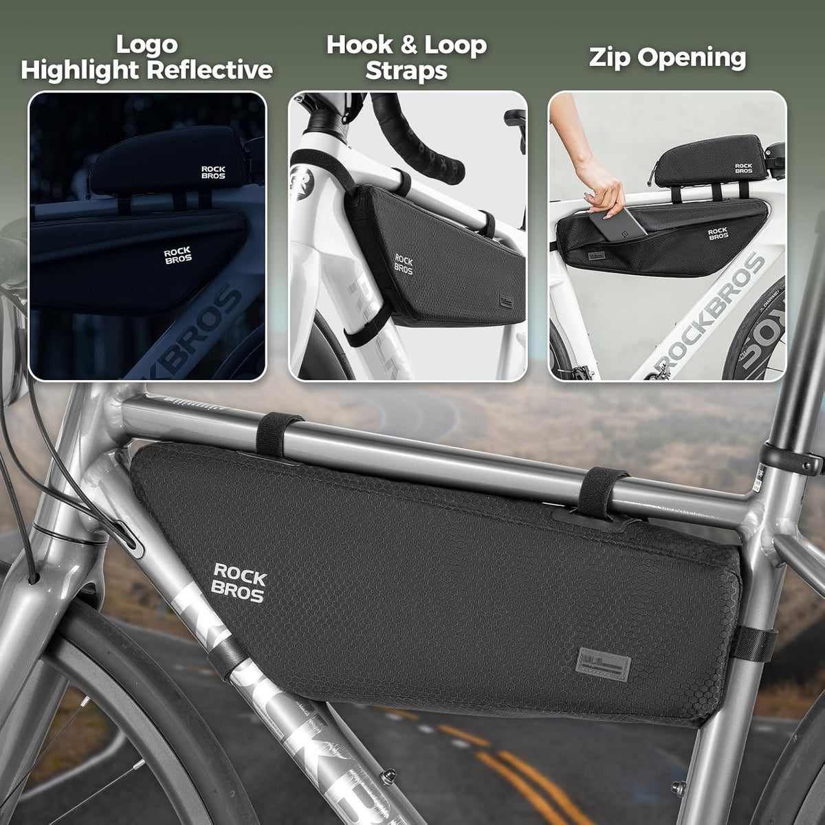 ROCKBROS Bike Frame Bag 2.9L Under Top Tube Bike Bag with Narrow Edge