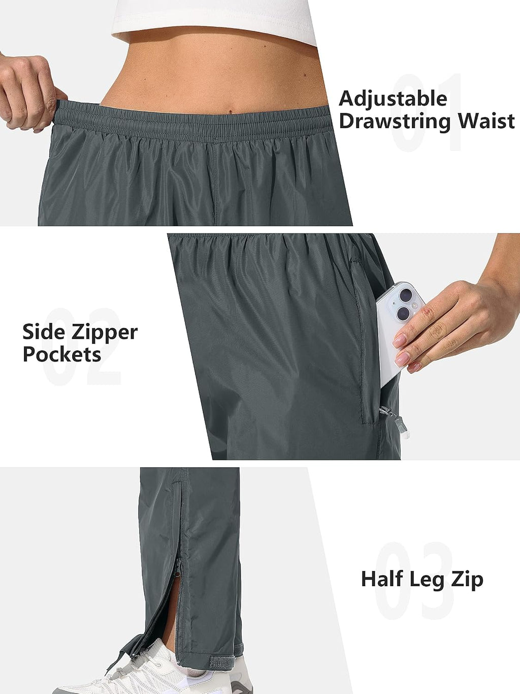 UIQUR Womens Rain Pants Waterproof Lightweight Packable Pants