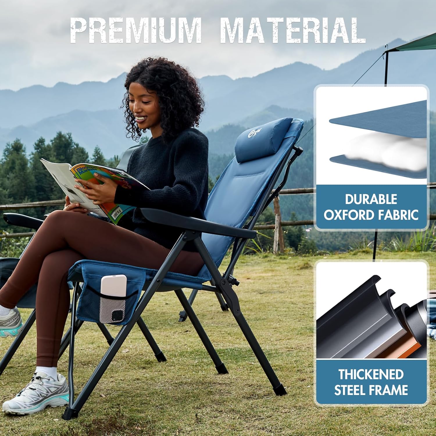 Portal Reclining Camping Chair with Adjustable Back, Blue