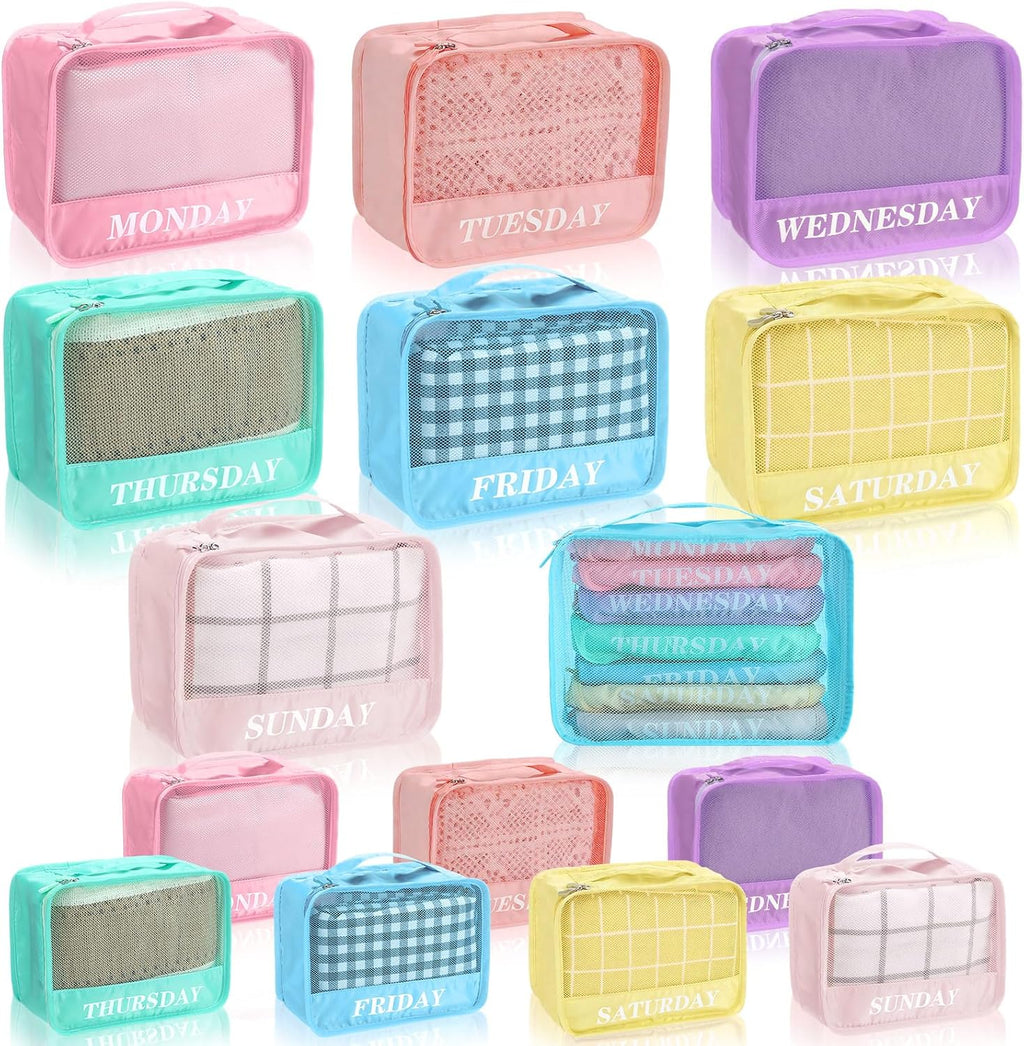 15 Pcs Day of Week Packing Cubes Travel Kids, 9x7x3inch, Macaron
