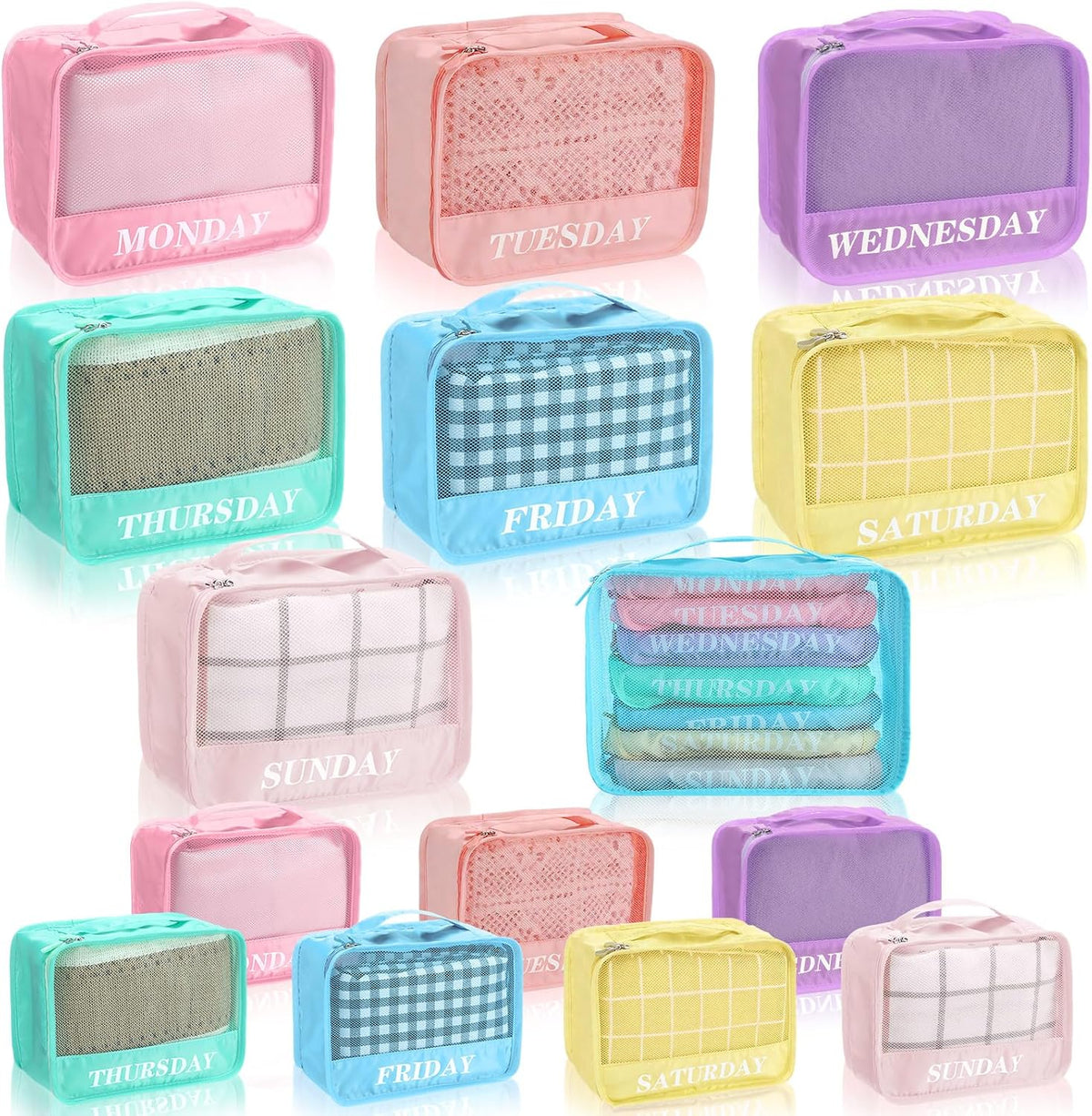 15 Pcs Day of Week Packing Cubes Travel Kids, 9x7x3inch, Macaron