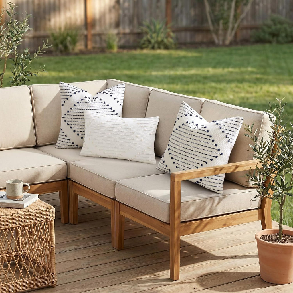 Mecatny Boho Outdoor Throw Pillow Covers 12x20 Set of 2 Navy & Cream White