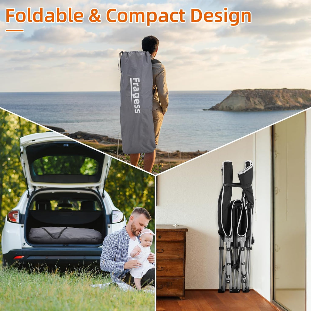 Fragess Portable Camping Cot, Sleeping Cots for Adults, 28" Extra Wide Folding Cot Max Load 600LBS with Thick Mattress, Portable Camping Bed for Outdoor Camp/Office, Home Nap (Black+Grey)