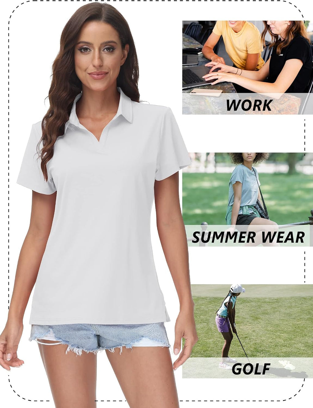 TACVASEN Women's V-Neck Polo Shirts UPF 50+ Short Sleeve Sun Protection Quick Dry Golf Polos Collared Shirt
