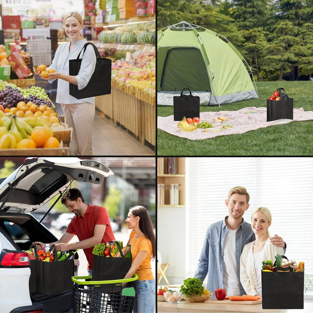 JERIA Black Reusable Totes Bag with Reinforced Handles Non Woven Bulk Shopping Bags