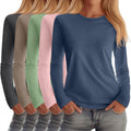 Huukeay 5 Pack Women's Crew Neck Long Sleeve Shirts