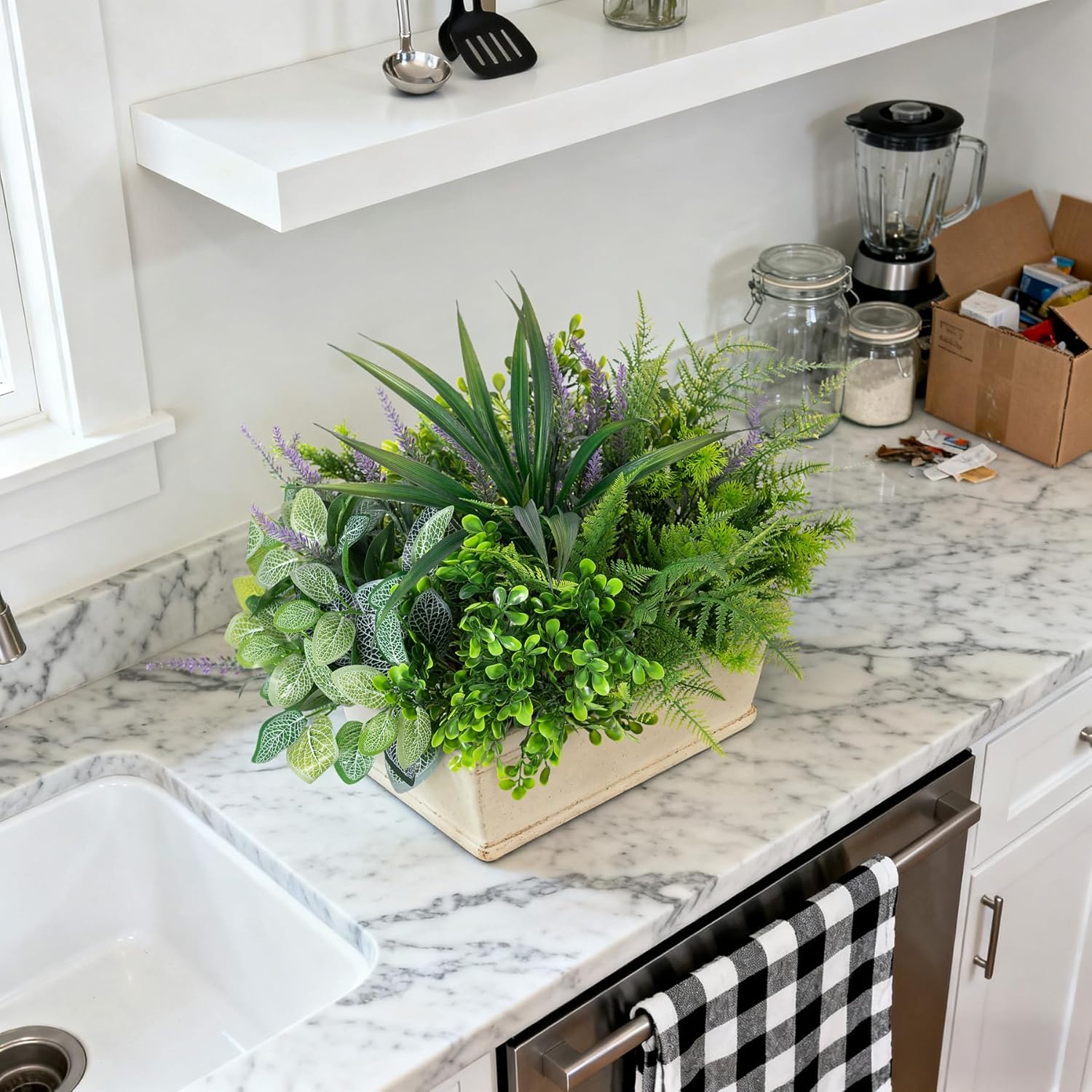 Hrobek Outdoor Faux Plants UV Resistant Fake Greenery for Outside Planter