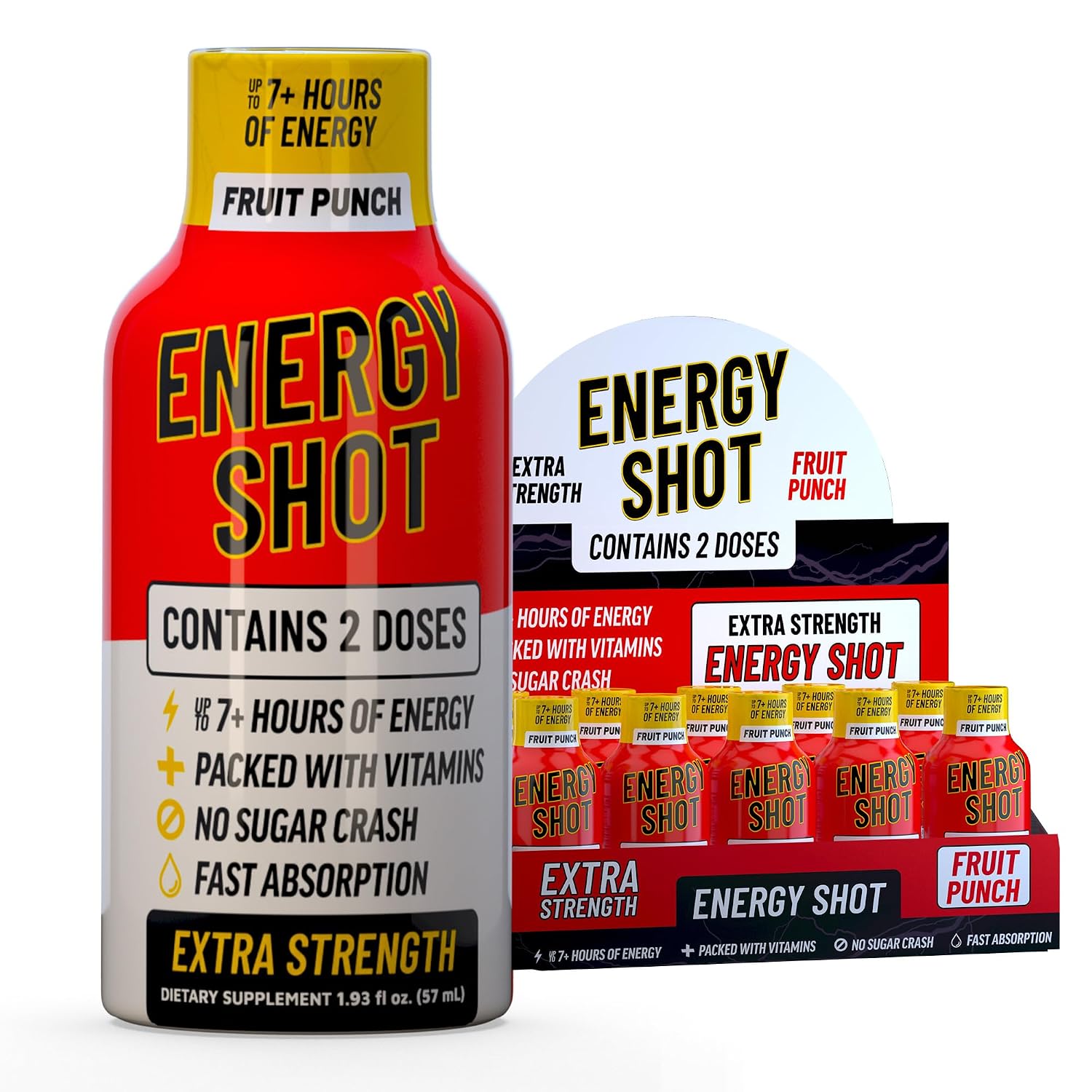 B12 Pomegranate Extra Strength Energy Shot 12 PK – 260mg Natural Caffeine B12 B6 – Energy & Vitality Support – 2 Servings Sugar Free Zero Calorie Green Tea B-Vitamins Electrolytes Vegan – 1.93 fl oz