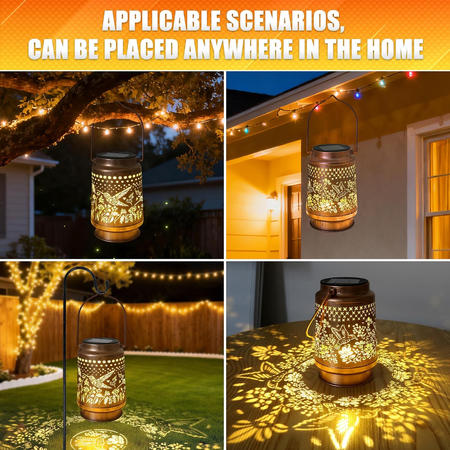 Hummingbird Solar Lantern - Outdoor Decorative solars Lantern for Garden, Backyard, and Porch - Waterproof Hanging Lanterns for Outside - Perfect Gifts for Women