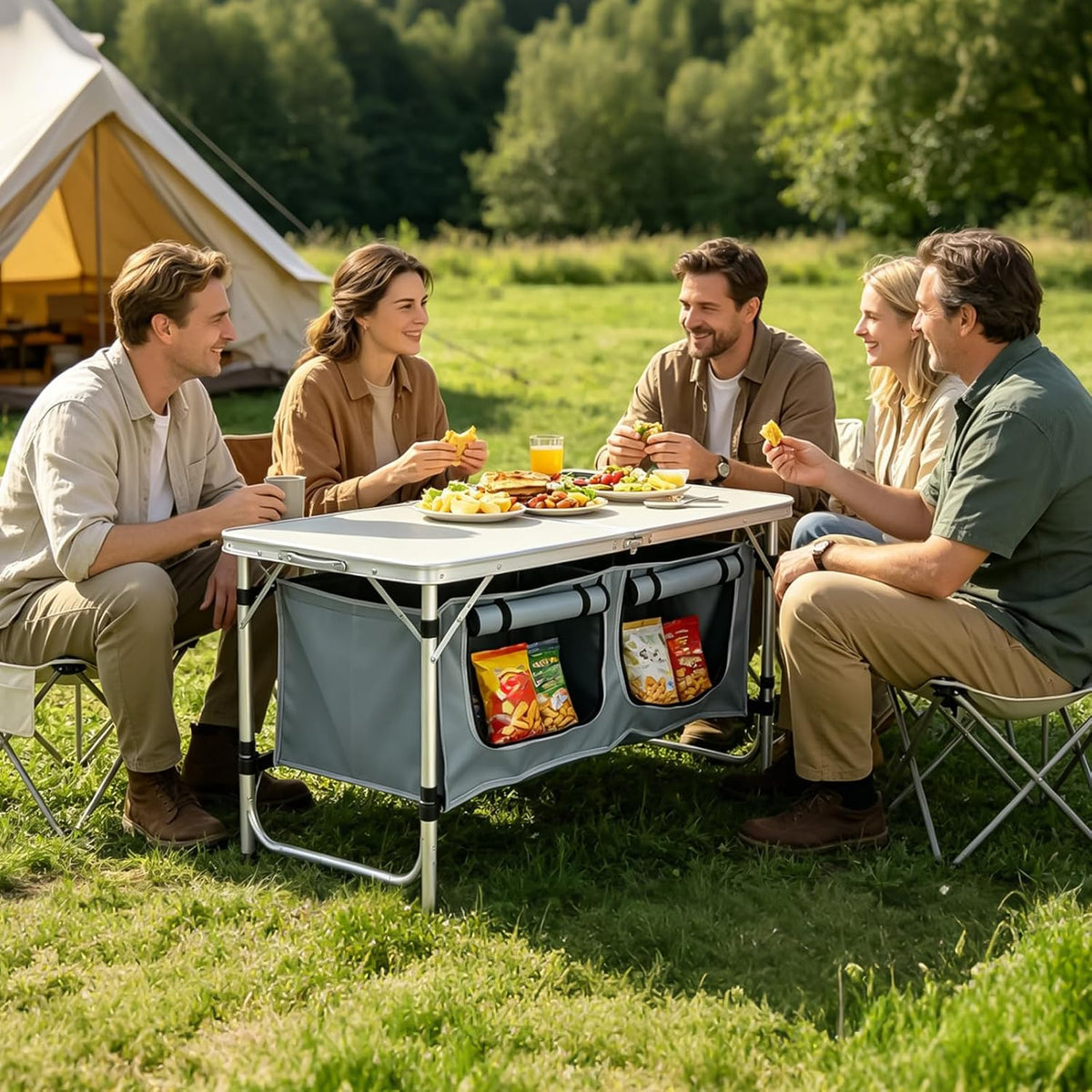 Folding Camping Table, Portable Foldable Camp Table with Large Storage