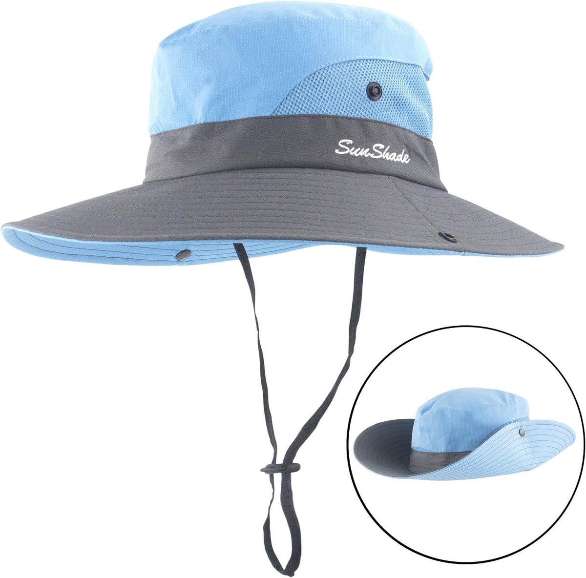 Muryobao Women's Ponytail Sun Hat UV Protection Foldable Mesh Wide Brim Beach Fishing Hat