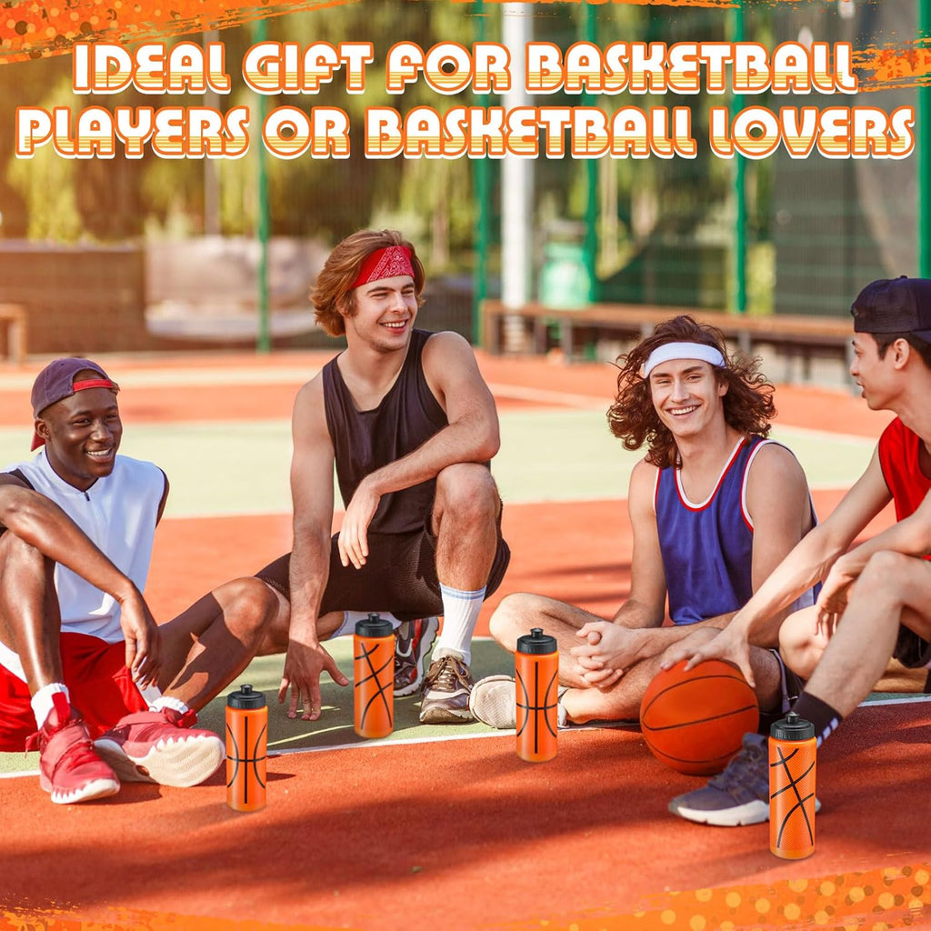 12 / 24 Pack Sports Water Bottles 20 oz Bottle Basketballs Party Favors Reusable Sports Squeeze Water Bottle for Party Favor Players Lovers Team Gifts Gym