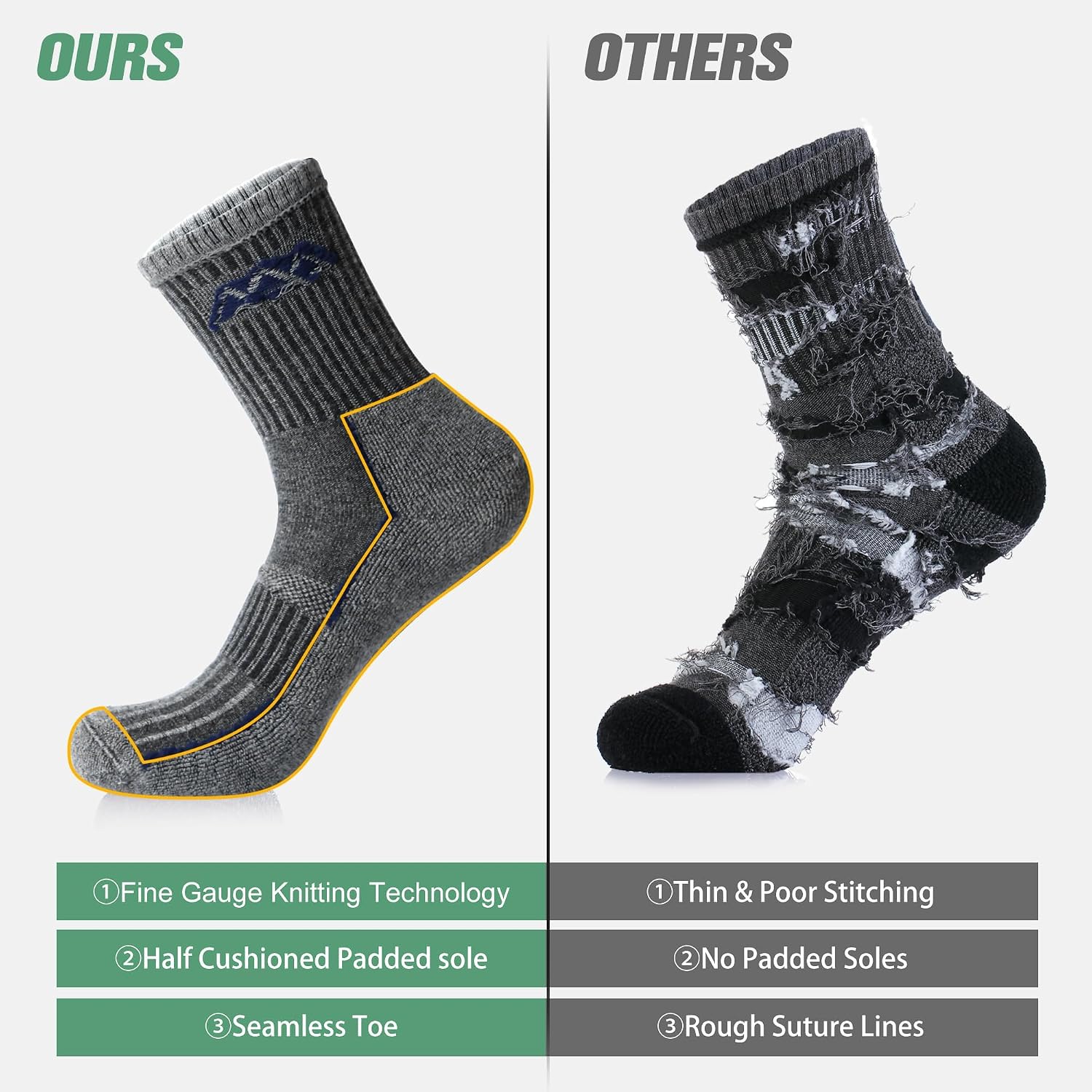 innotree Men's Merino Wool Hiking Socks 3 Pairs
