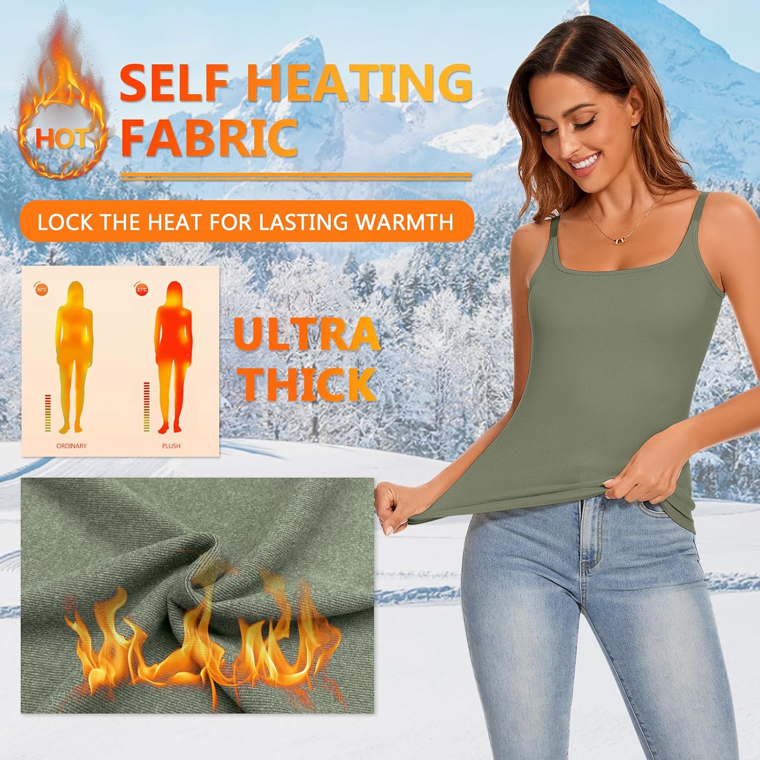 WOWENY Thermal Tank Tops for Women Adjustable Straps Warm Base Layer Shirt