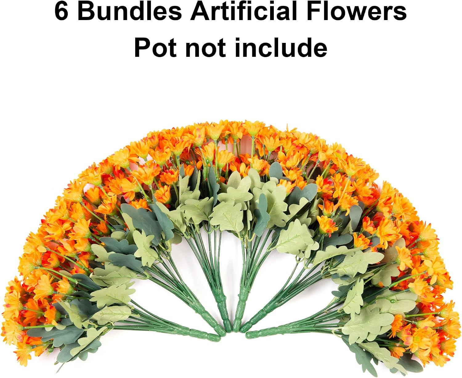 Daisy Artificial Flowers for Outdoors Autumn Fall Decor, 6 Bundles Fake Mums Orange Silk Flowers for Outside Look Real UV Resistant Fake Plants Faux Flowers for Planter Front Door Home Indoor Porch