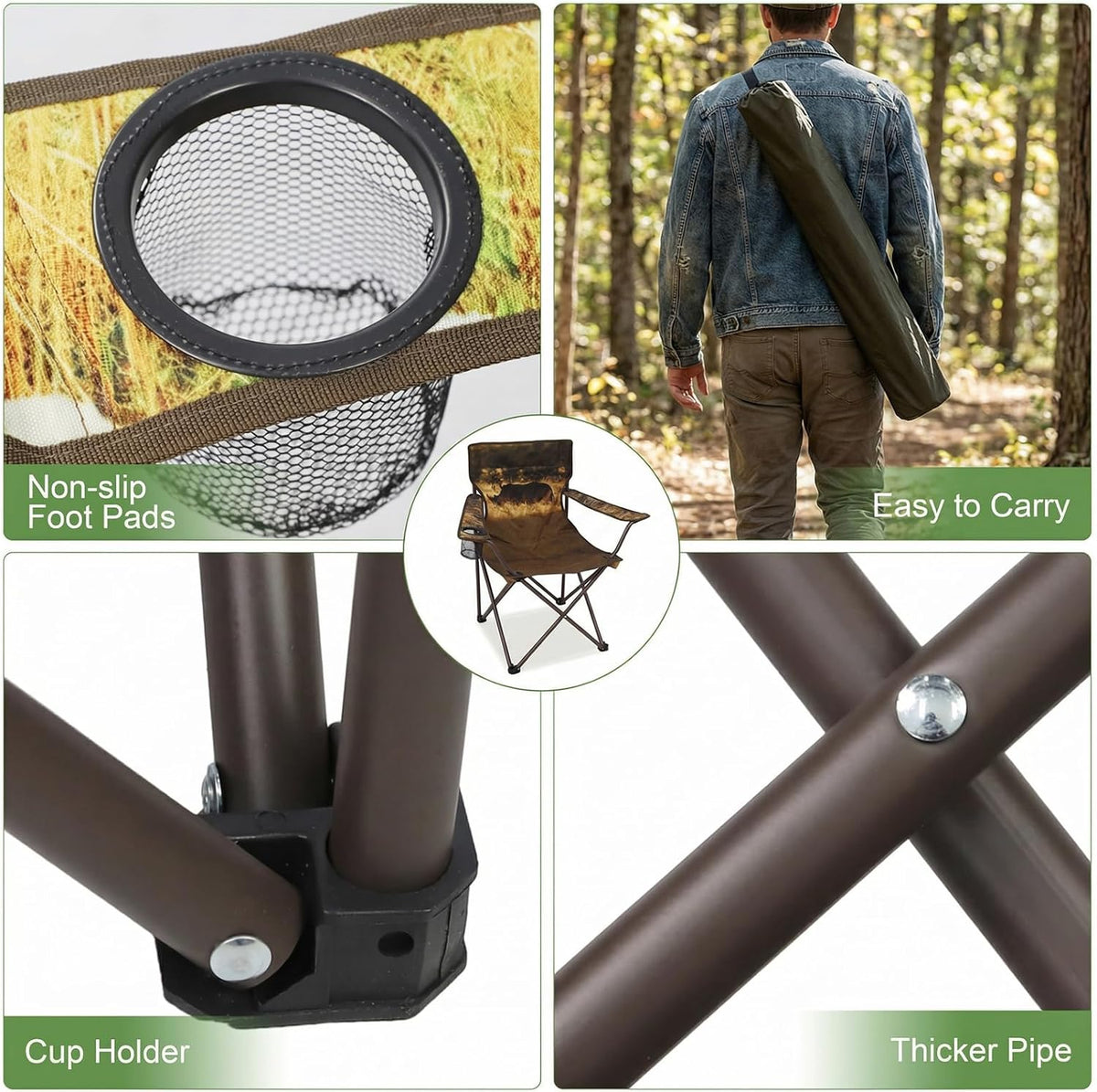 Camping Chairs 2 Pack with Animal Print,Folding Lawn Chair with Cup Holder & Carry Bag for Outdoor,Sports,Beach,Fishing,Sports