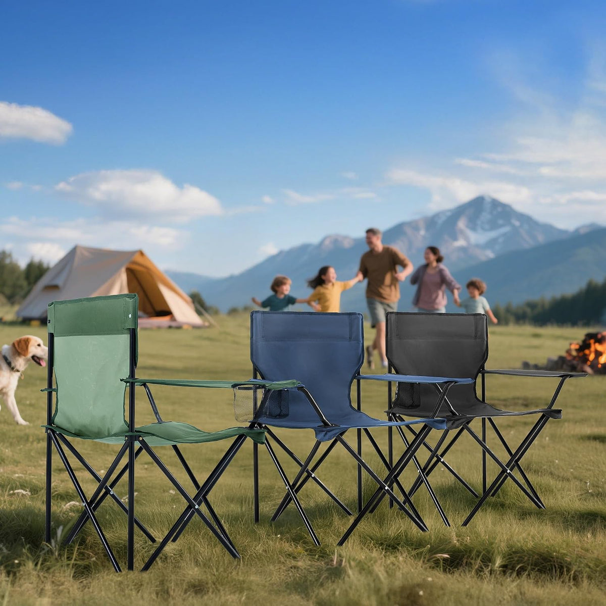 4 Pack Folding Camping Chairs for Adults, Foldable Portable Lawn Chairs with Carry Bag & Cup Holder, Compact Design for Camp,Beach, Picnics,and Fishing Supports 300LBS（Black）