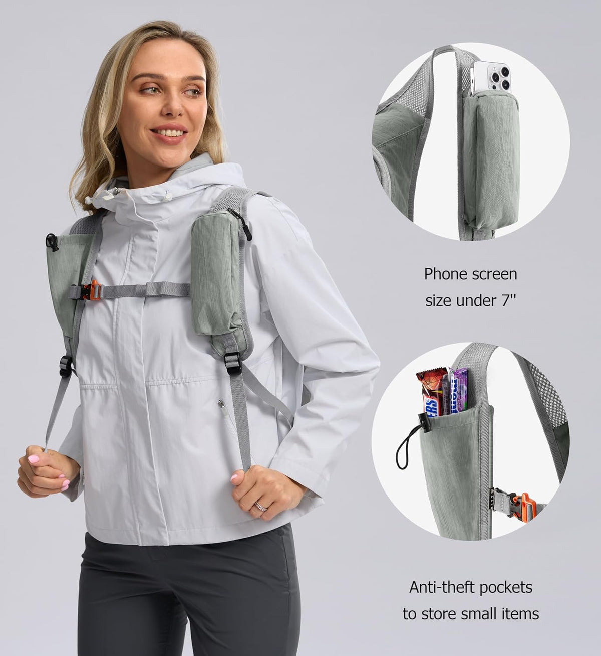 Uselike 10L Small Hiking Backpack Travel Daypack Lightweight Packable Back Pack for Women Men(Light Grey)