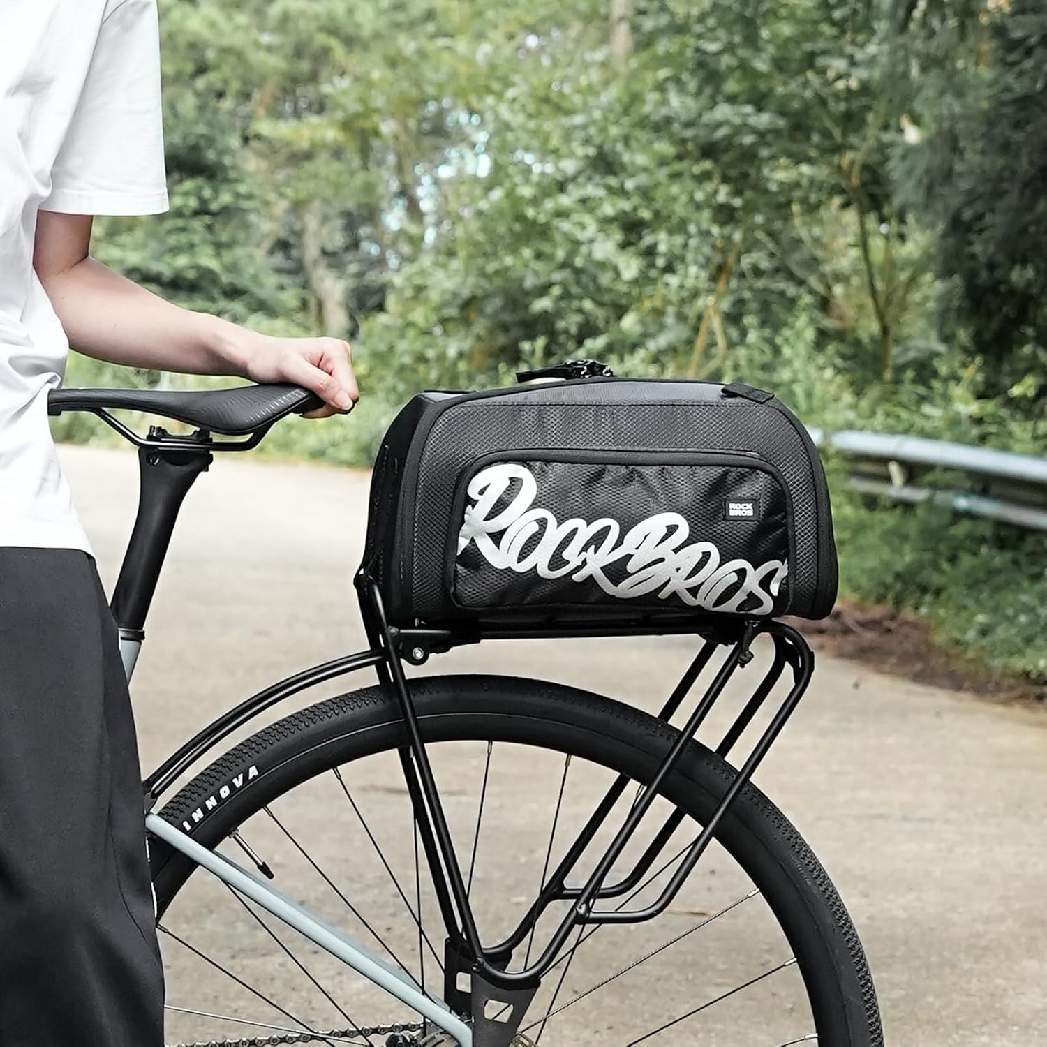 ROCKBROS One-Piece Folding Bike Rear Rack Bag 12L/15L with Strap