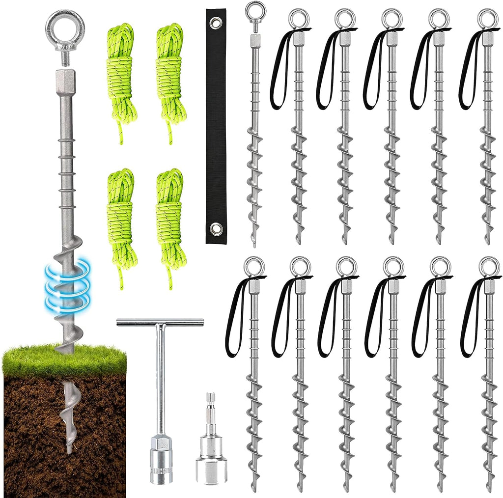 Ground Anchors 14" Screw in Tent Stakes for Camping Tents 12 Pcs