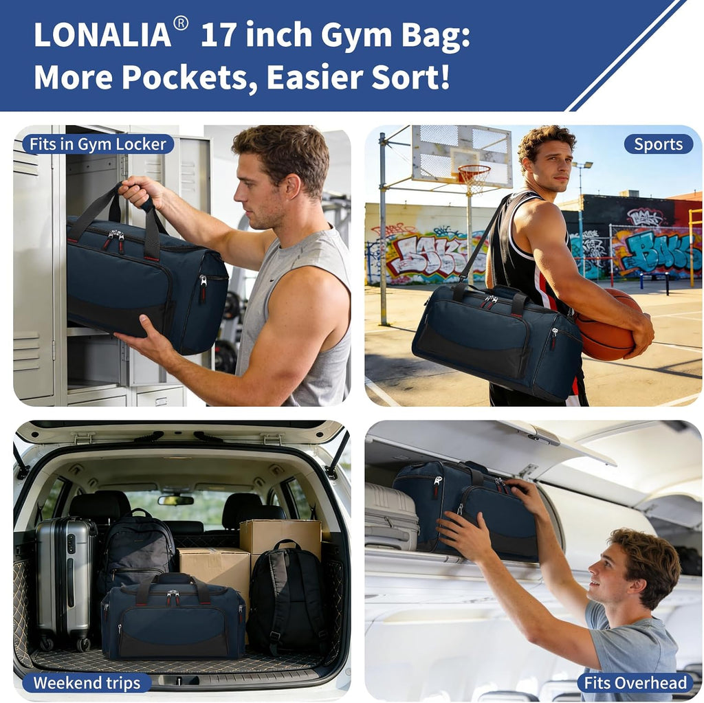 30L Gym Sport Duffle Bag, 17 inch, Navy Blue