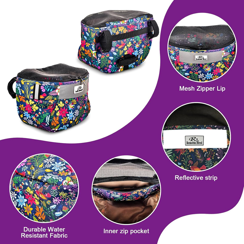 Remobia Hicol Kids Bike Basket,Durable Front Frame Bicycle & Scooter Basket Bag,Waterproof Fabric Bicycle Handlebar Bag for Boys, Girls, Toddlers with Zipper Mesh Lip(Flower)