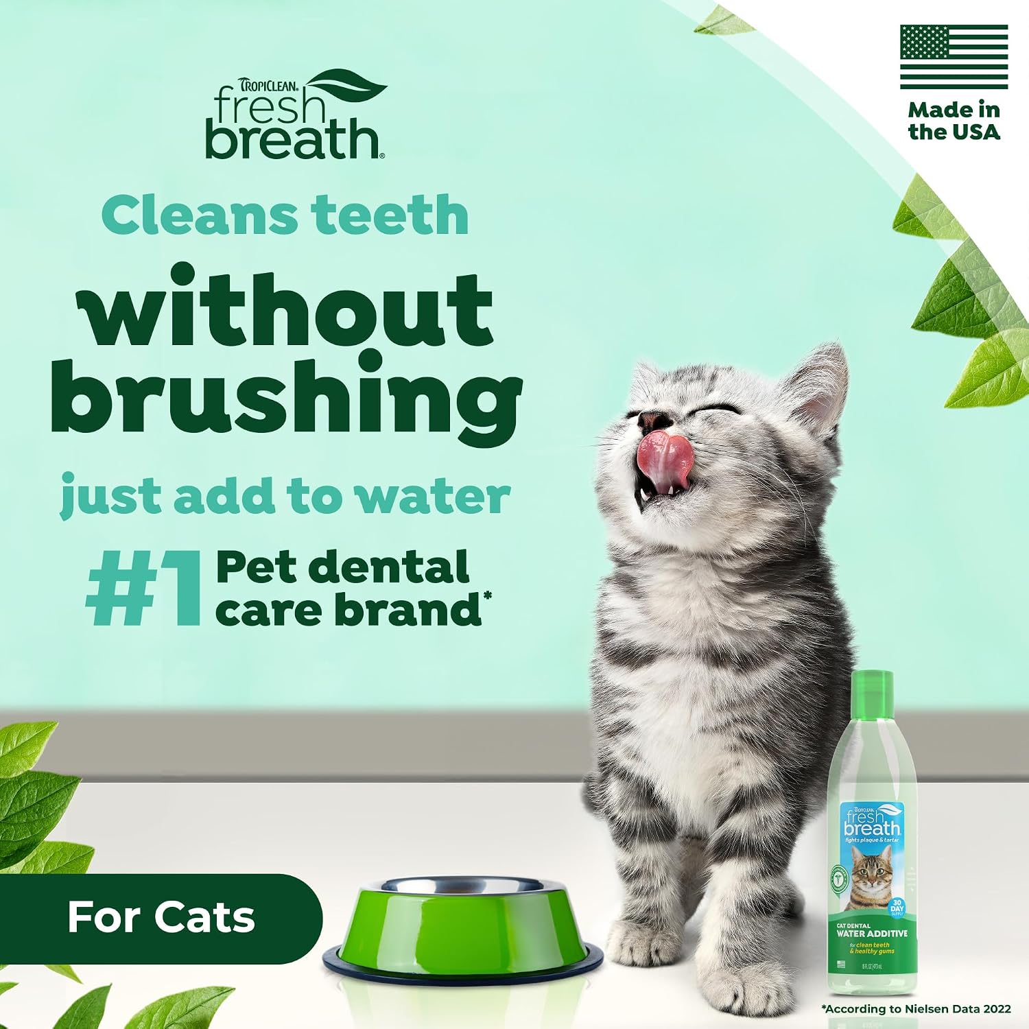 TropiClean Fresh Breath Water Additive for Cats, Cat Breath Freshener, 16oz