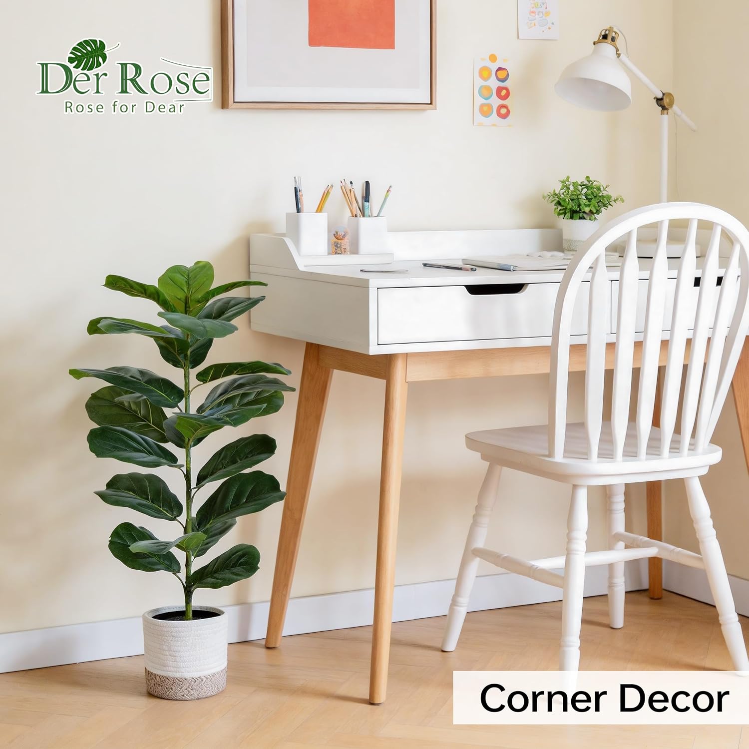 Der Rose 2 Pack 30" Fake Plants, Fiddle Leaf Fig Trees with Woven Baskets