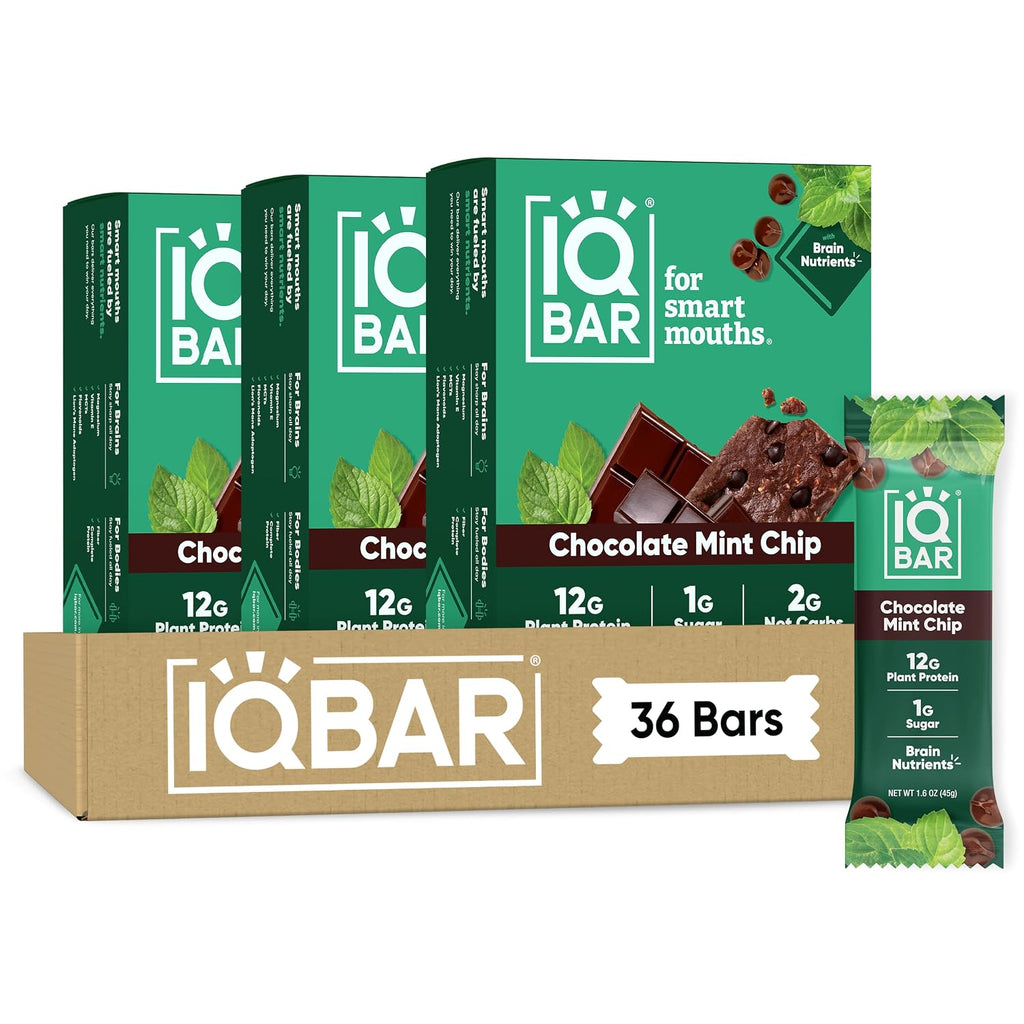 IQBAR Clean Protein Bars, Low Sugar Keto, Chocolate Mint Chip 36-Count