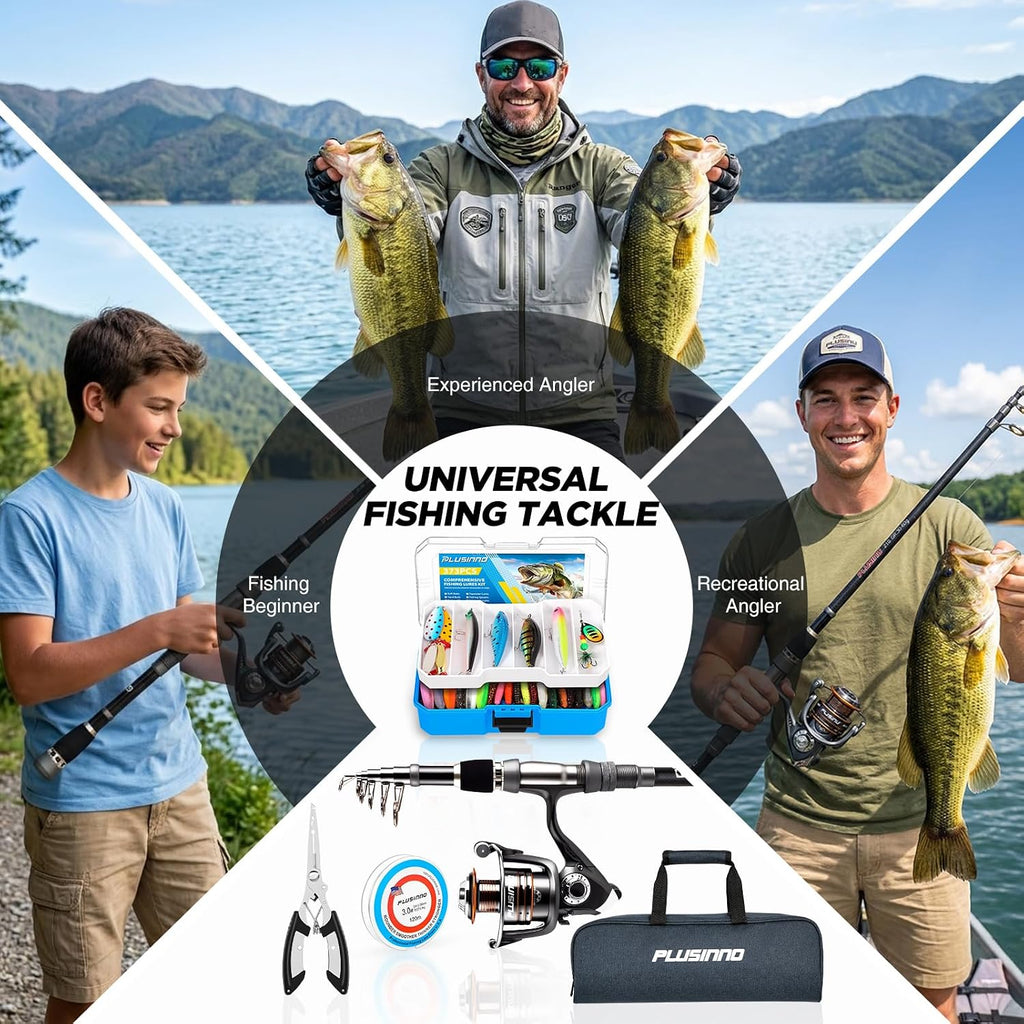 PLUSINNO Fishing Rod and Reel Combo Pole Gear Kit Telescopic Beginner