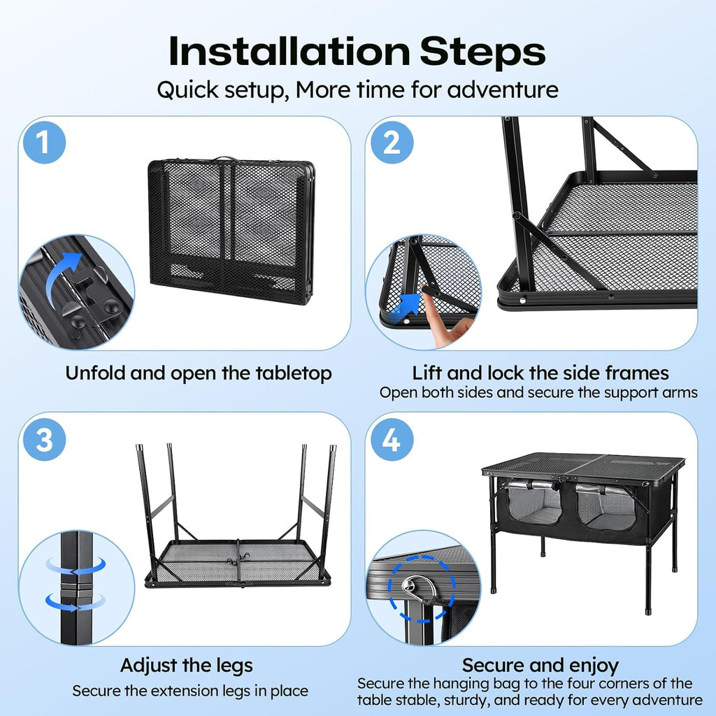 Folding Camping Table with Storage and Insulated Cooler Bag