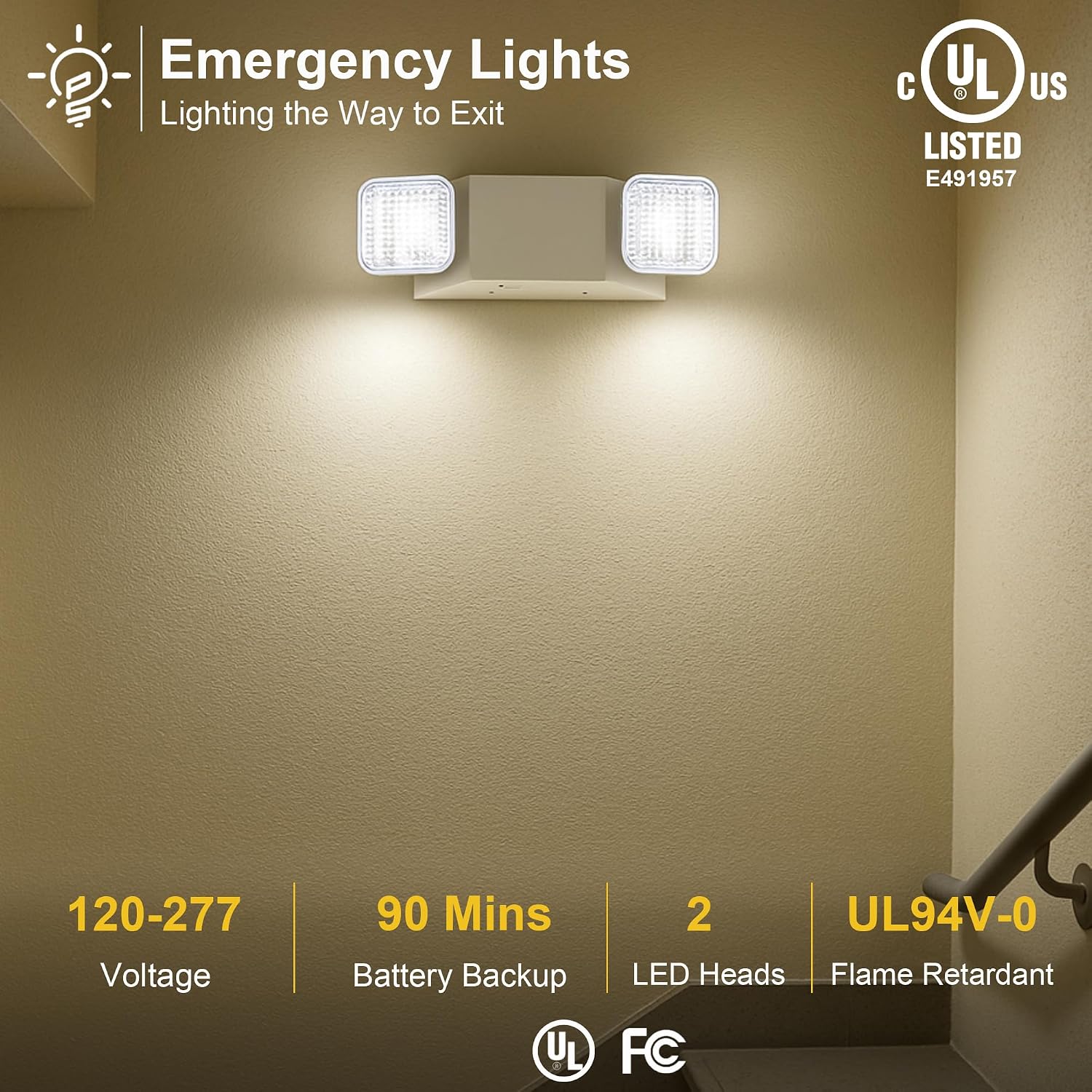 GRUENLICH LED Emergency Light for Business, Battery Backup, 12 Pack