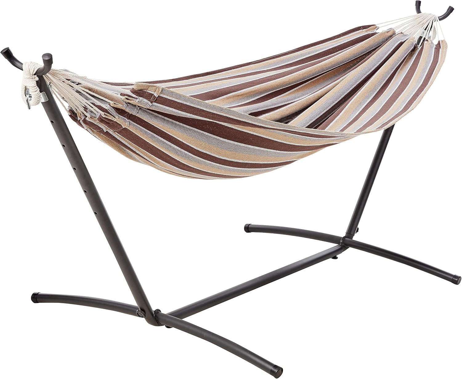 Amazon Basics Double Hammock with 9-Foot Space Saving Steel Stand and Carrying Case, 2 Person, 450 lb Capacity, Cotton Polyester, Oasis Stripe, 110" x 47" x 43"