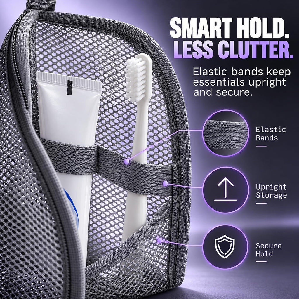 Upgrade Portable Lightweight Travel Toiletry Bag, 2026 New Standing Toiletry Bag EVA Large Capacity Mesh Travel Storage Bag, Foldable Hanging Makeup Bag Cosmetic Organiser Storage (2, Gray)