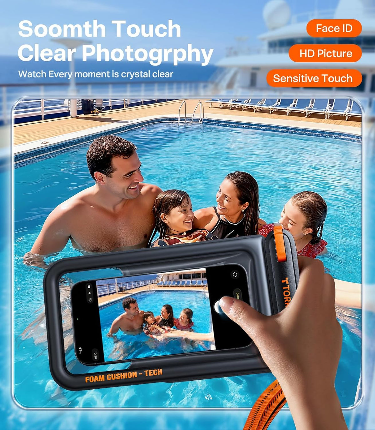 TORRAS IP68 Waterproof Phone Pouch Floating with Double Space 7.0", Black