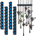 PLUSINNO 4 Pack Vertical Fishing Rod Rack, Wall Mounted Fishing Rod holder, 4 Packs Fishing Pole Holders Hold Up to 36 Rods or Combos, Fishing rod holders for garage, Fishing Gear and Gifts for Men